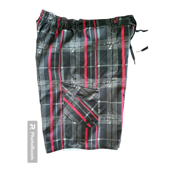 Hawk Swim Trunks Mens Large Red Black Plaid Board Shorts Surf Swimming - Picture 3 of 6